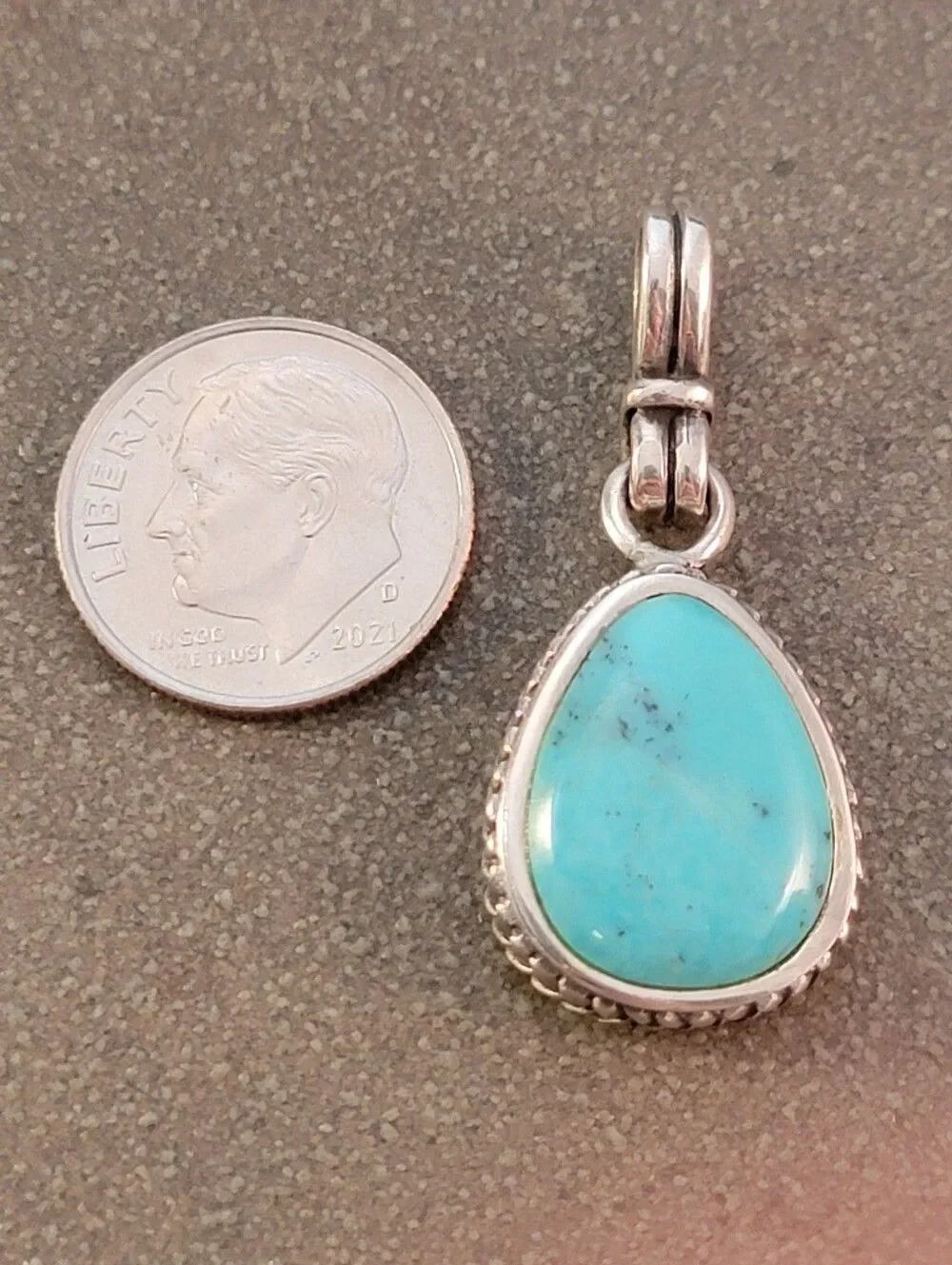 Barse Pear Shaped Blue Turquoise Herringbone Bezel Pendant NEW